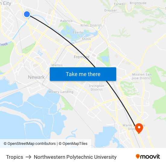 Tropics to Northwestern Polytechnic University map