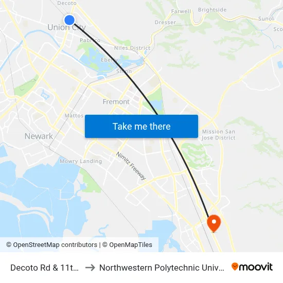 Decoto Rd & 11th St to Northwestern Polytechnic University map