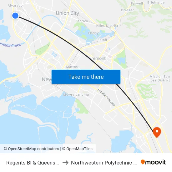 Regents Bl & Queensboro Wy to Northwestern Polytechnic University map