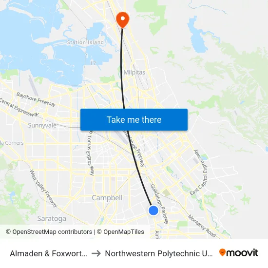 Almaden & Foxworthy (N) to Northwestern Polytechnic University map
