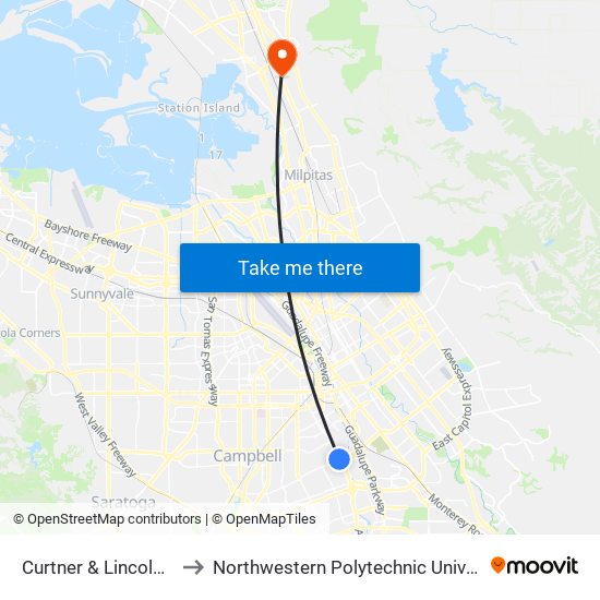 Curtner & Lincoln (E) to Northwestern Polytechnic University map