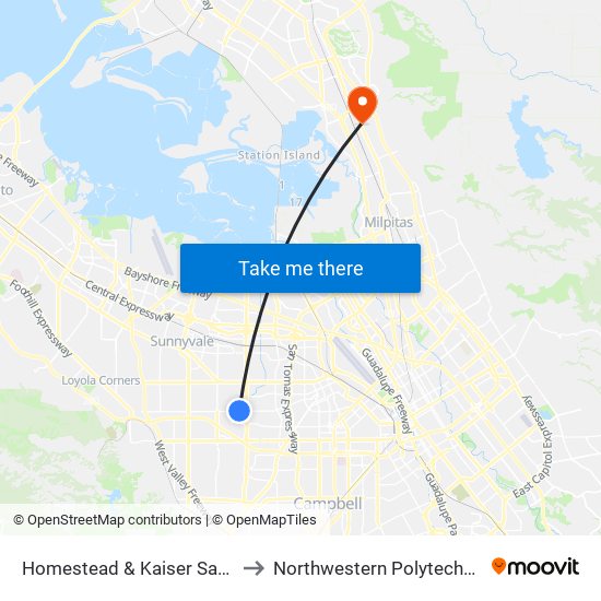 Homestead & Kaiser Santa Clara (W) to Northwestern Polytechnic University map