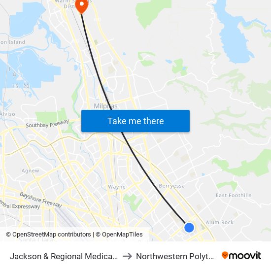 Jackson & Regional Medical Center San Jose (S) to Northwestern Polytechnic University map