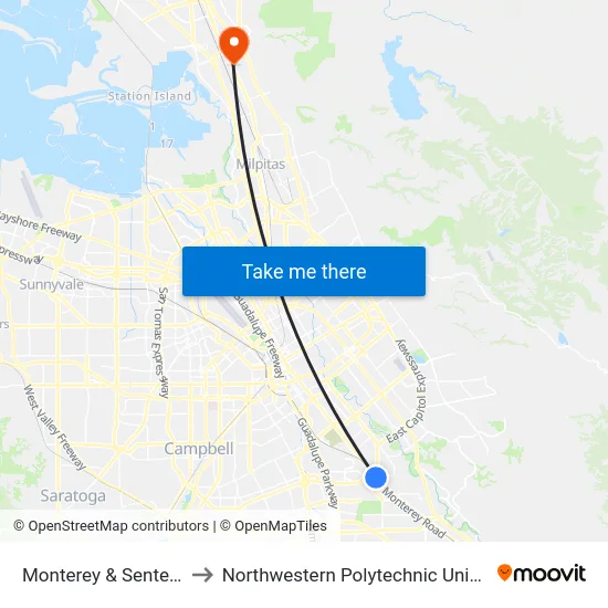 Monterey & Senter (S) to Northwestern Polytechnic University map