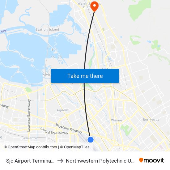 Sjc Airport Terminal A (S) to Northwestern Polytechnic University map