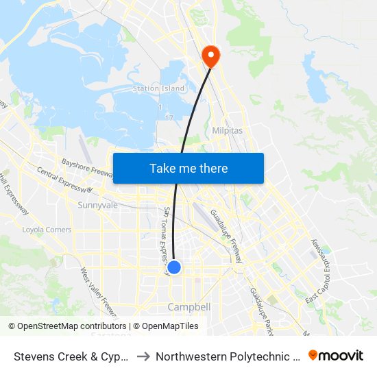 Stevens Creek & Cypress (W) to Northwestern Polytechnic University map