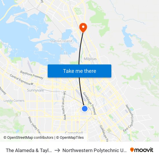The Alameda & Taylor (W) to Northwestern Polytechnic University map