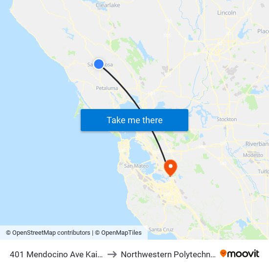 401 Mendocino Ave Kaiser Hospital to Northwestern Polytechnic University map