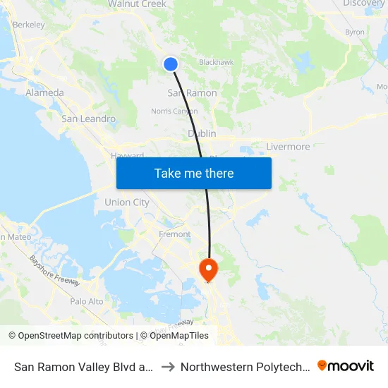 San Ramon Valley Blvd and Sonora Ave to Northwestern Polytechnic University map