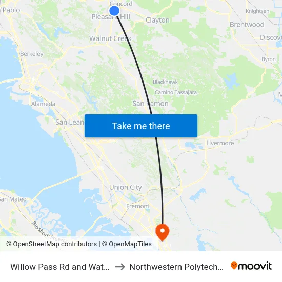Willow Pass Rd and Waterworld Pkwy to Northwestern Polytechnic University map