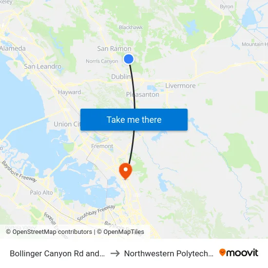 Bollinger Canyon Rd and Old Dougherty Rd to Northwestern Polytechnic University map