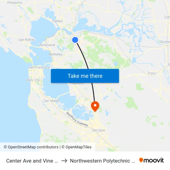 Center Ave and Vine Hill Way to Northwestern Polytechnic University map
