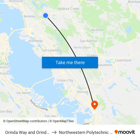 Orinda Way and Orinda Library to Northwestern Polytechnic University map