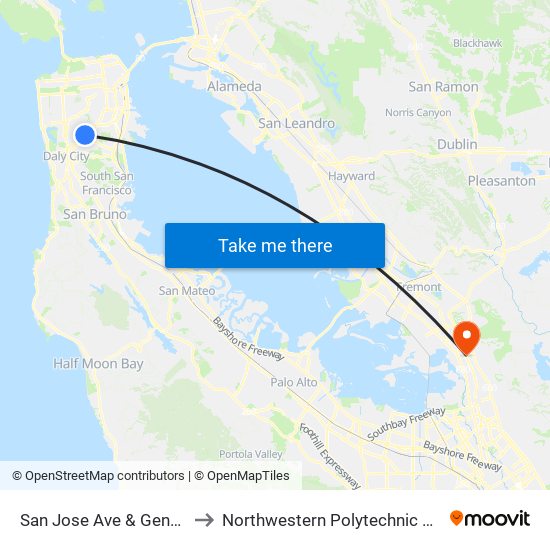 San Jose Ave & Geneva Ave to Northwestern Polytechnic University map