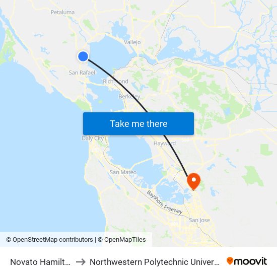 Novato Hamilton to Northwestern Polytechnic University map