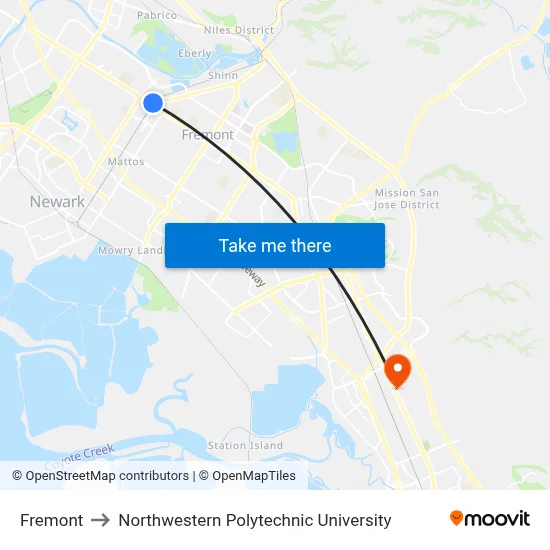 Fremont to Northwestern Polytechnic University map