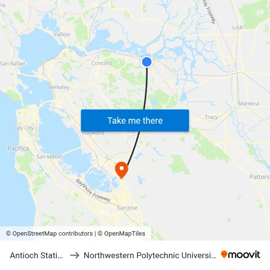 Antioch Station to Northwestern Polytechnic University map