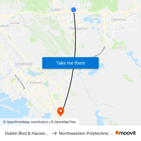 Dublin Blvd & Hacienda Dr WB to Northwestern Polytechnic University map