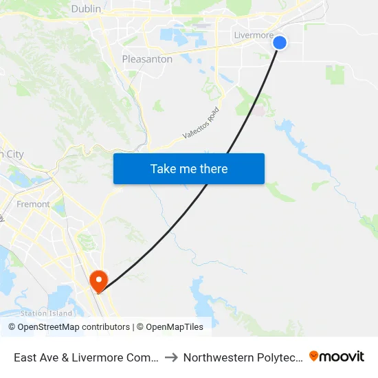 East Ave & Livermore Community Center EB to Northwestern Polytechnic University map