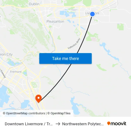 Downtown Livermore / Transit Center WB to Northwestern Polytechnic University map