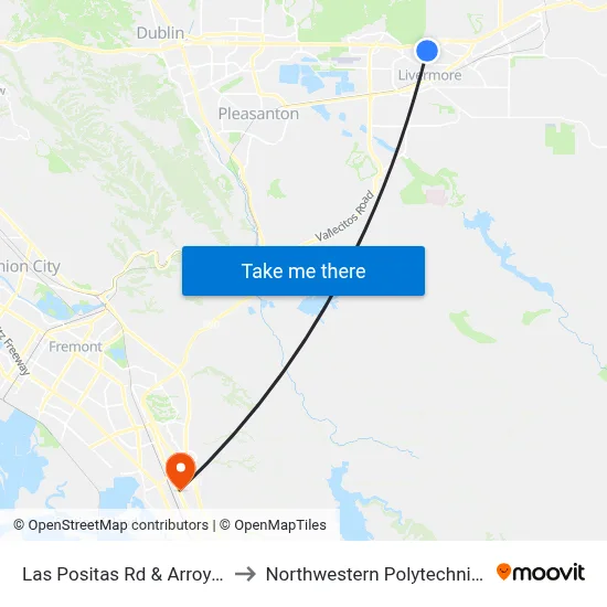 Las Positas Rd & Arroyo Plaza EB to Northwestern Polytechnic University map