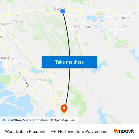 West Dublin/Pleasanton BART to Northwestern Polytechnic University map