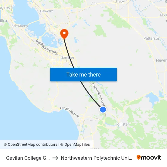 Gavilan College Gilroy to Northwestern Polytechnic University map