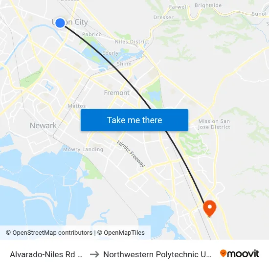 Alvarado-Niles Rd & H St to Northwestern Polytechnic University map