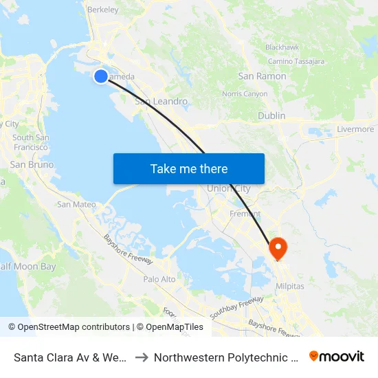 Santa Clara Av & Webster St to Northwestern Polytechnic University map