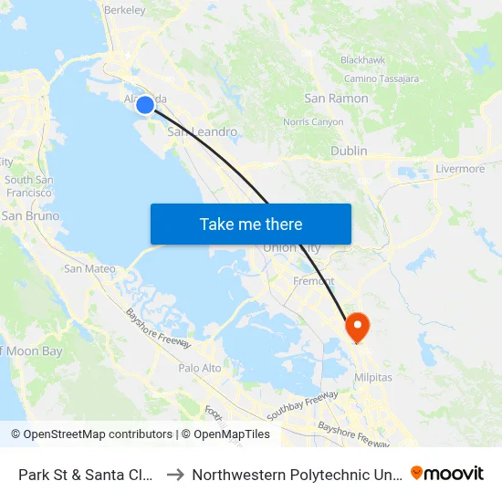 Park St & Santa Clara Av to Northwestern Polytechnic University map