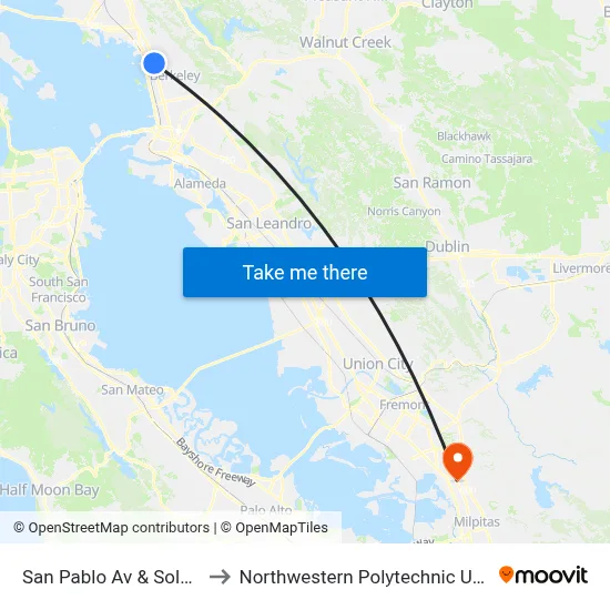 San Pablo Av & Solano Av to Northwestern Polytechnic University map