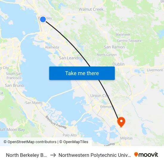 North Berkeley BART to Northwestern Polytechnic University map