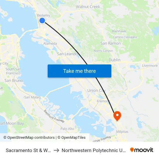 Sacramento St & Ward St to Northwestern Polytechnic University map