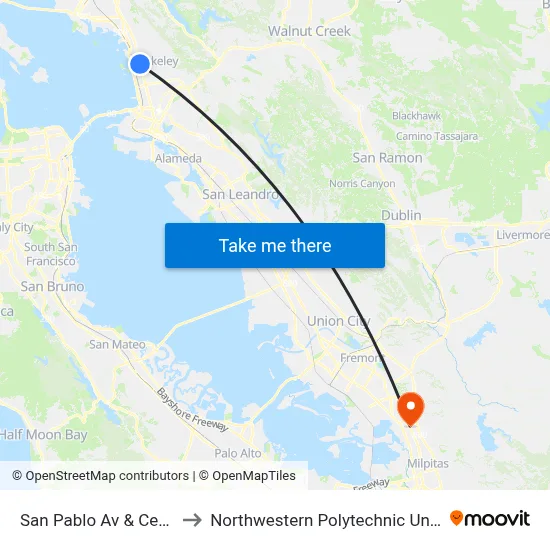 San Pablo Av & Cedar St to Northwestern Polytechnic University map