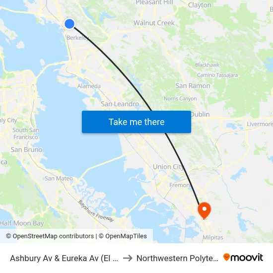 Ashbury Av & Eureka Av (El Cerrito High School) to Northwestern Polytechnic University map