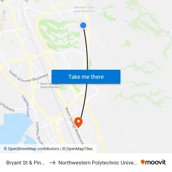 Bryant St & Pine St to Northwestern Polytechnic University map