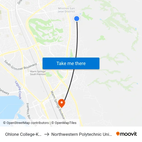 Ohlone College-Key C to Northwestern Polytechnic University map