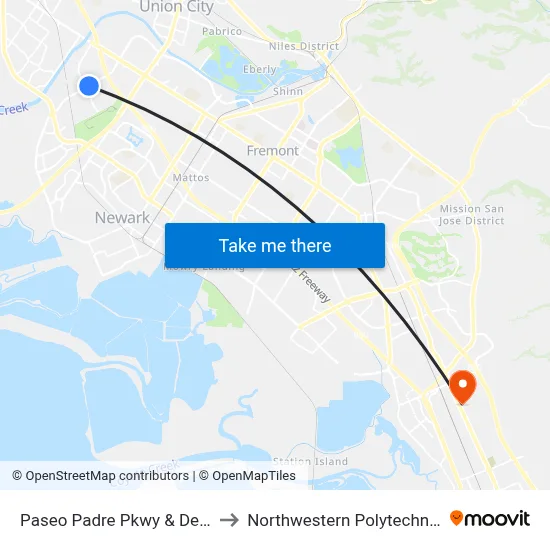 Paseo Padre Pkwy & Deep Creek Rd to Northwestern Polytechnic University map