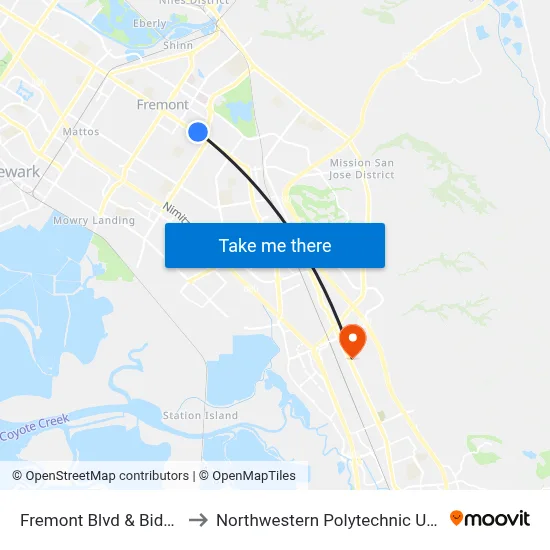 Fremont Blvd & Bidwell Dr to Northwestern Polytechnic University map