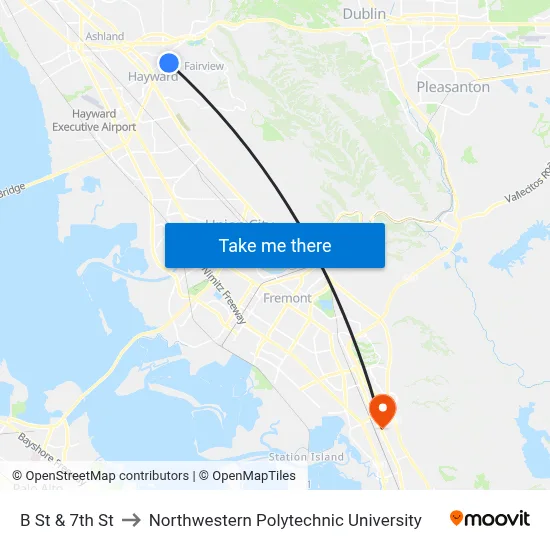 B St & 7th St to Northwestern Polytechnic University map