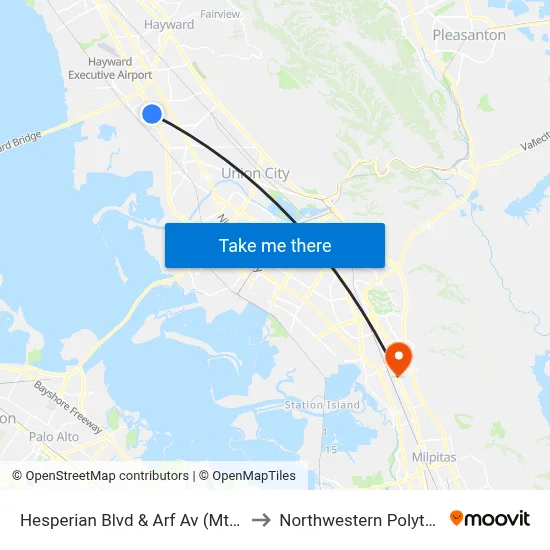 Hesperian Blvd & Arf Av (Mt. Eden Sr High School) to Northwestern Polytechnic University map