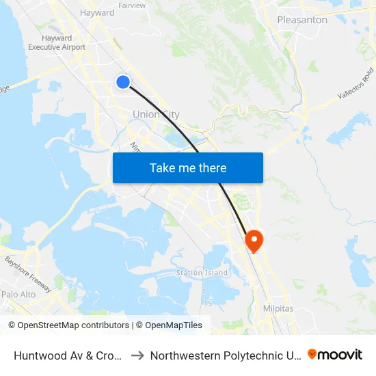 Huntwood Av & Crocker Av to Northwestern Polytechnic University map