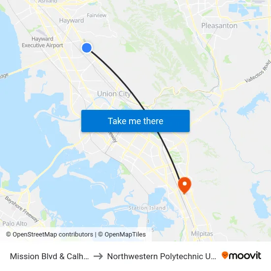 Mission Blvd & Calhoun St to Northwestern Polytechnic University map