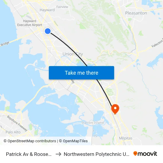 Patrick Av & Roosevelt Av to Northwestern Polytechnic University map