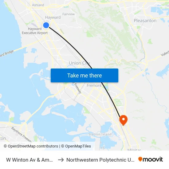 W Winton Av & Amador St to Northwestern Polytechnic University map