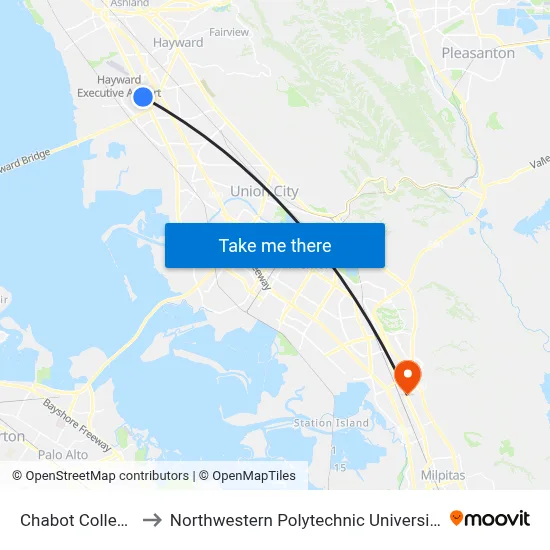 Chabot College to Northwestern Polytechnic University map