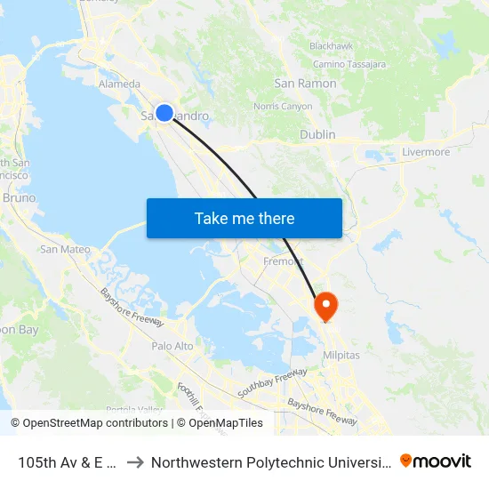 105th Av & E St to Northwestern Polytechnic University map