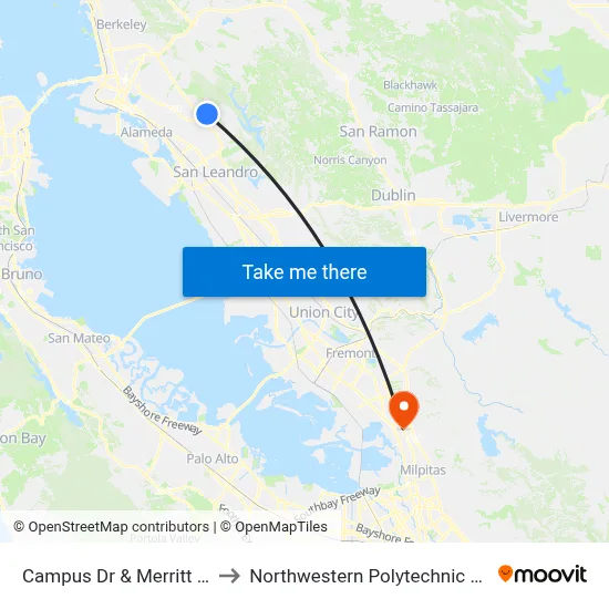 Campus Dr & Merritt College to Northwestern Polytechnic University map