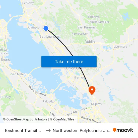 Eastmont Transit Center to Northwestern Polytechnic University map
