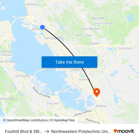 Foothill Blvd & 38th Av to Northwestern Polytechnic University map